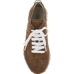 Brown Low Top Sneaker with Monile detail on the back in Suede for Women