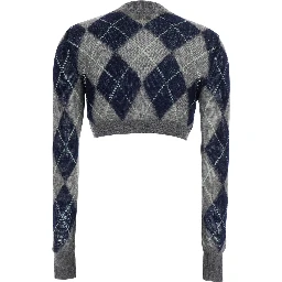 Grey Crop cardigan with all-over diamond motif in mohair and wool Woman