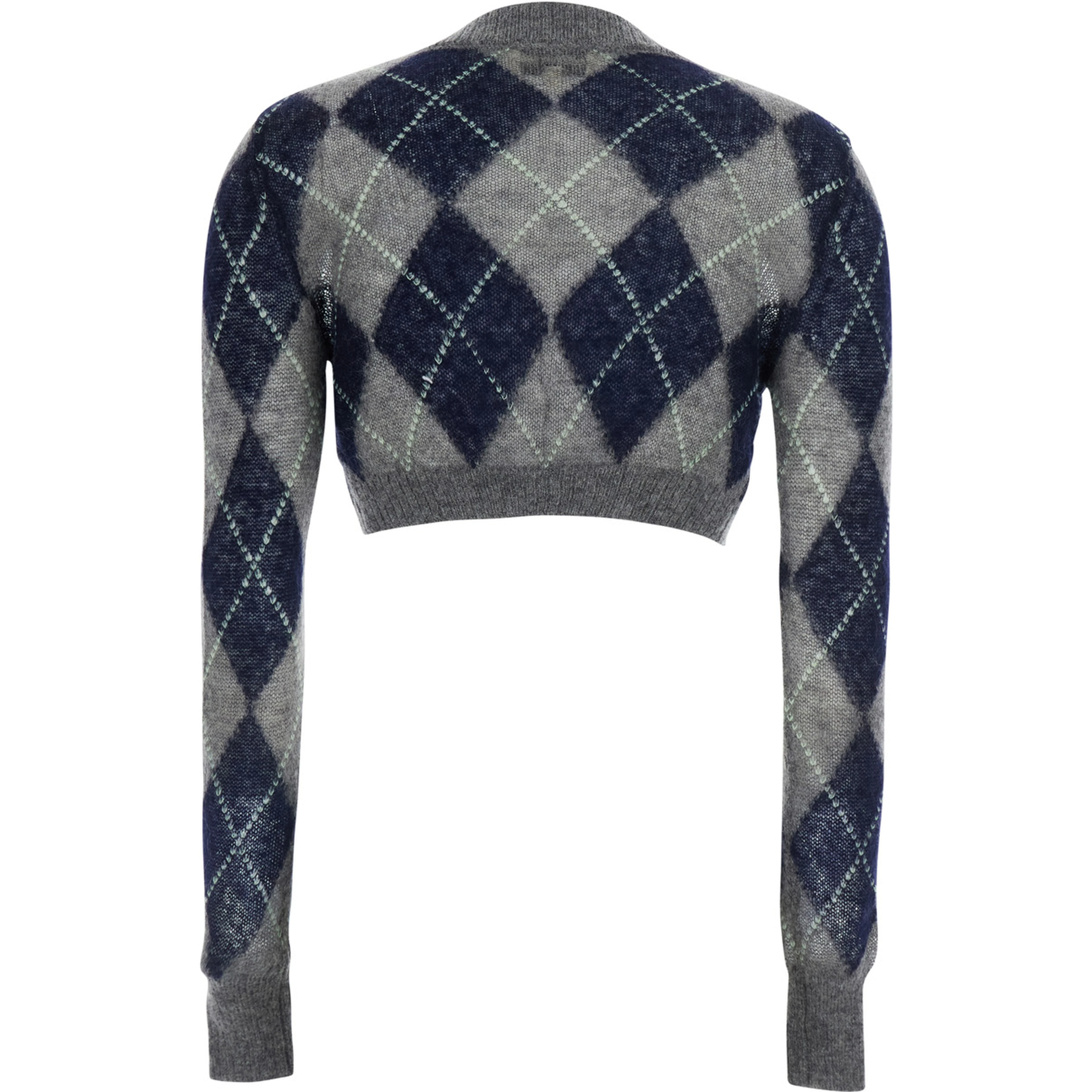 Grey Crop cardigan with all-over diamond motif in mohair and wool Woman