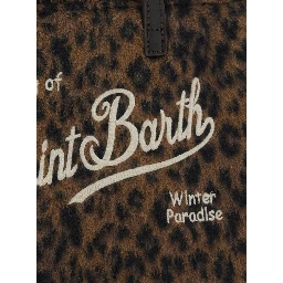 Handbag with felt and leopard details, made of polyester, in brown, unisex.