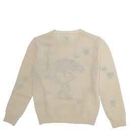 Beige crew-neck sweater with long sleeves in cashmere, wool, viscose and polyamide for girl