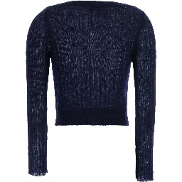 Blue Cardigan with Floral-Embellishment in Mohair and Wool for Women