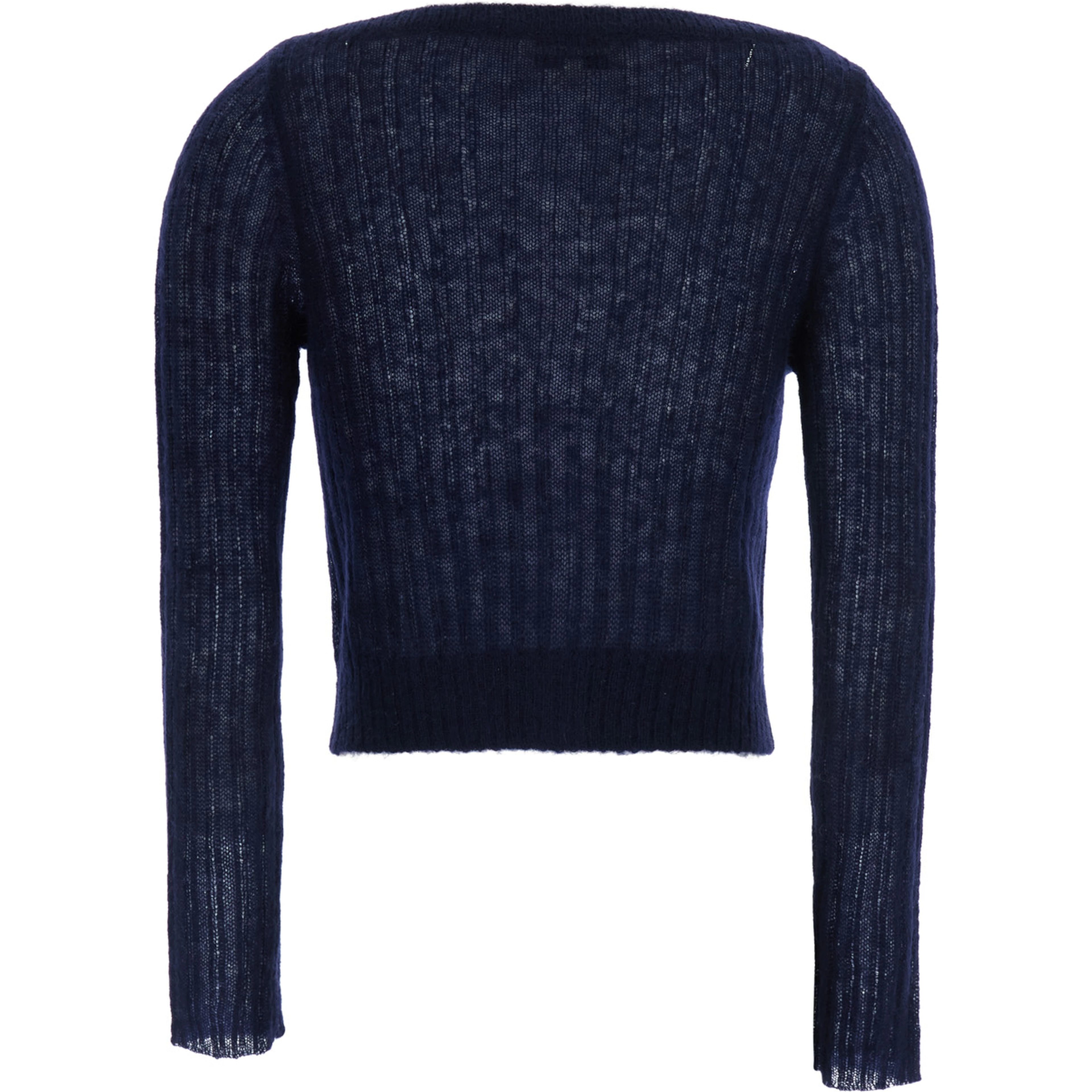 Blue Cardigan with Floral-Embellishment in Mohair and Wool for Women