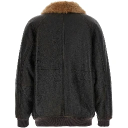 Brown Jacket with Fur Collar and Monil Zipper Pull in Leather for Women