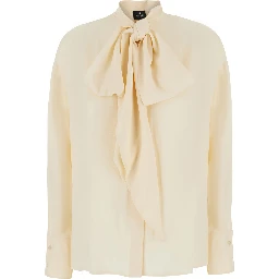 White Shirt with scarf and tone-on-tone jacquard motif in silk blend for women
