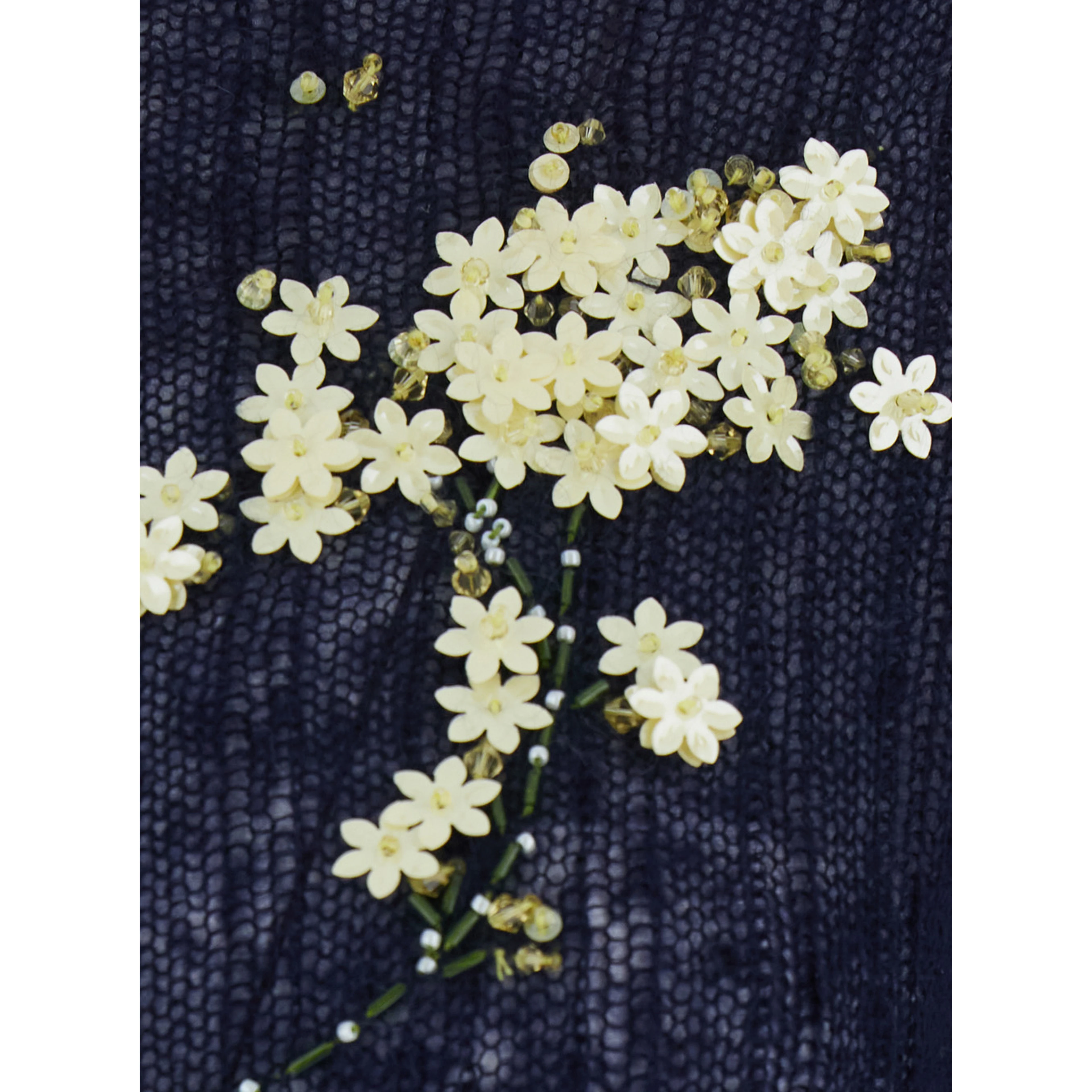 Blue Cardigan with Floral-Embellishment in Mohair and Wool for Women