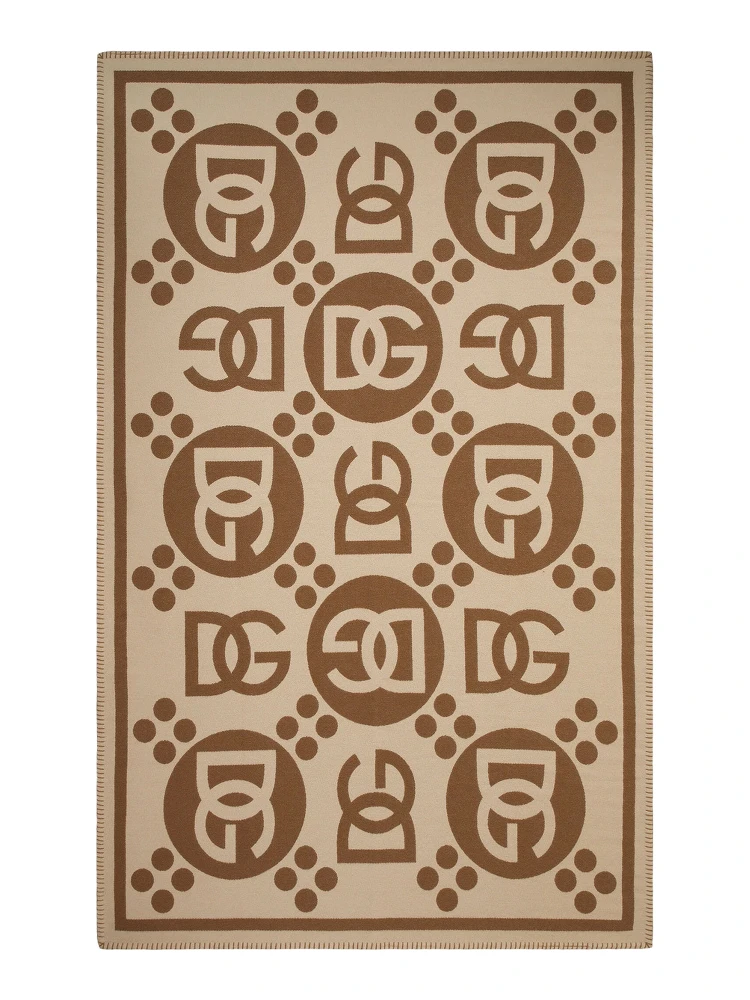Rectangular blanket with graphic print and logo in brown wool unisex
