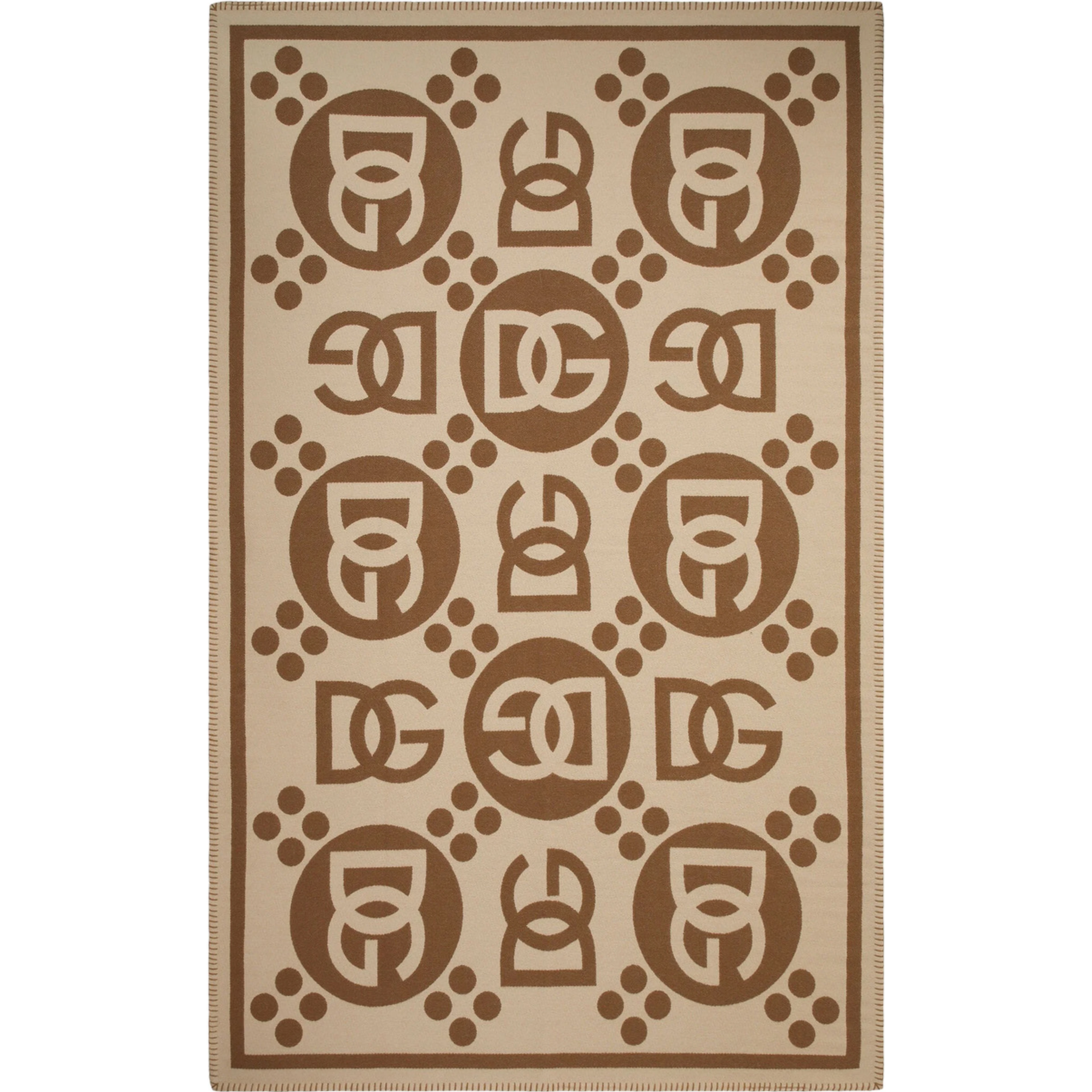 Rectangular blanket with graphic print and logo in brown wool unisex