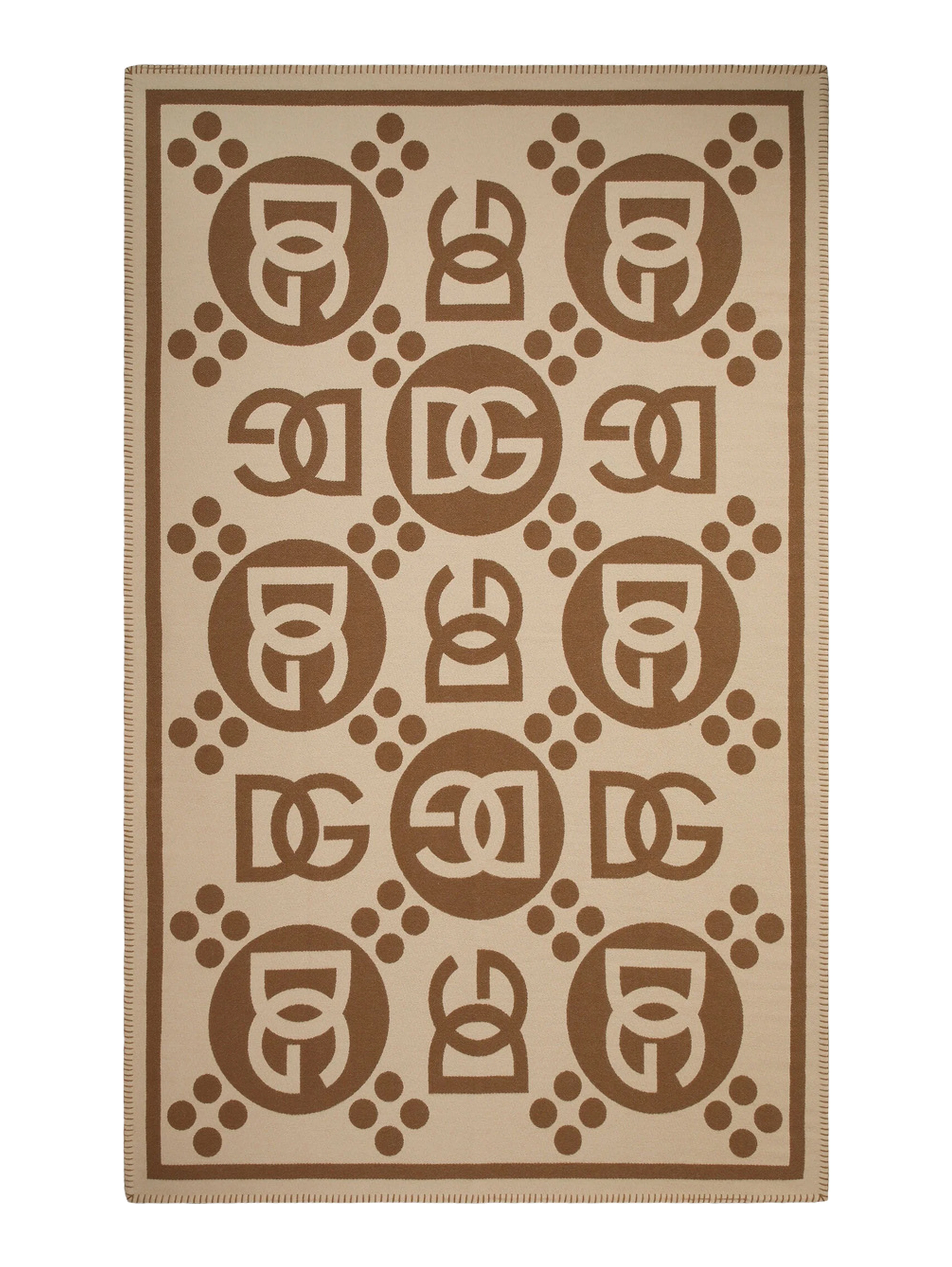 Rectangular blanket with graphic print and logo in brown wool unisex
