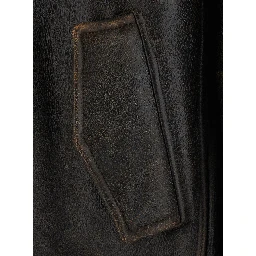 Brown Jacket with Fur Collar and Monil Zipper Pull in Leather for Women