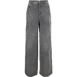 Grey Jeans with Studs and Logo Patch on the Back in Denim for Women