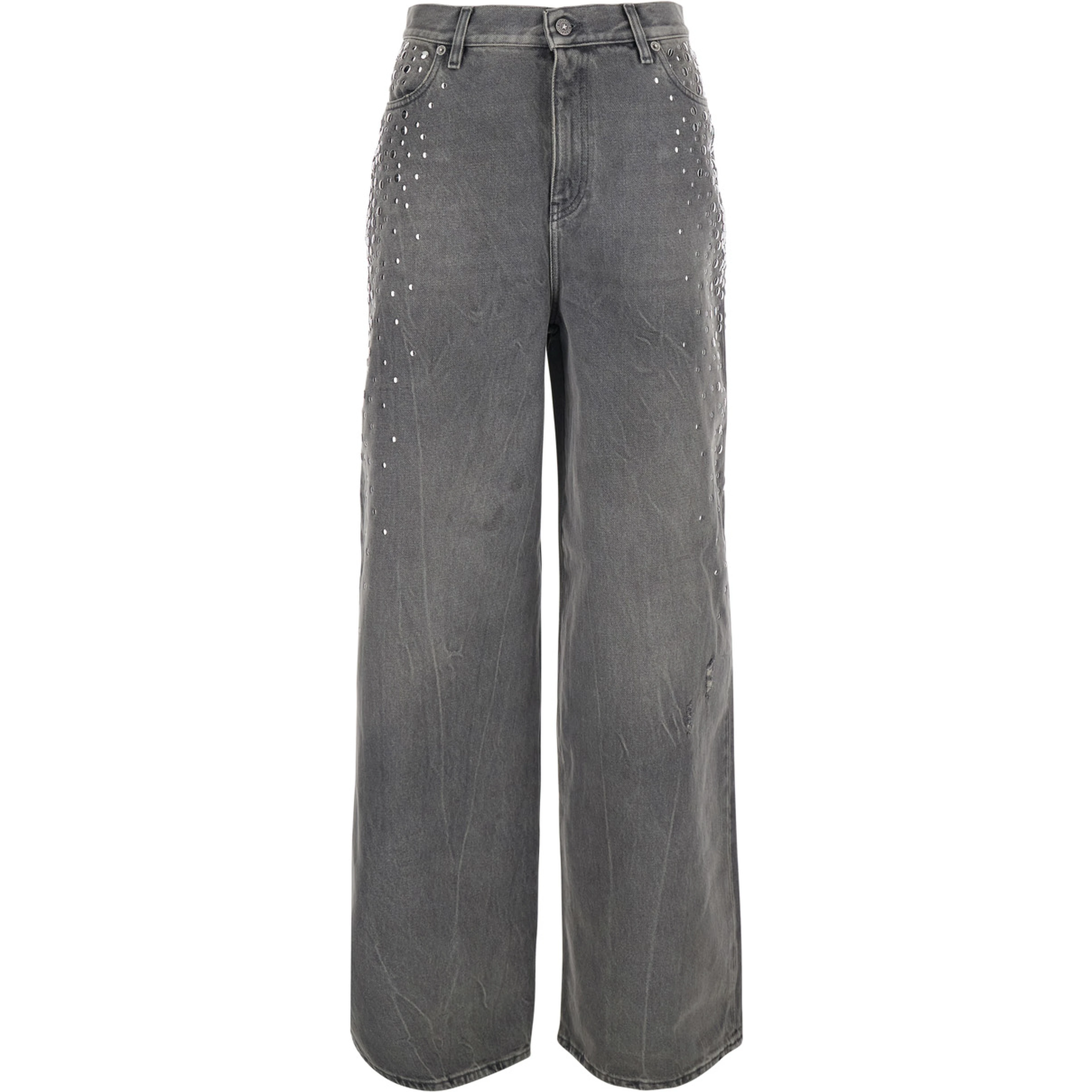 Grey Jeans with Studs and Logo Patch on the Back in Denim for Women