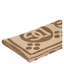 Rectangular blanket with graphic print and logo in brown wool unisex