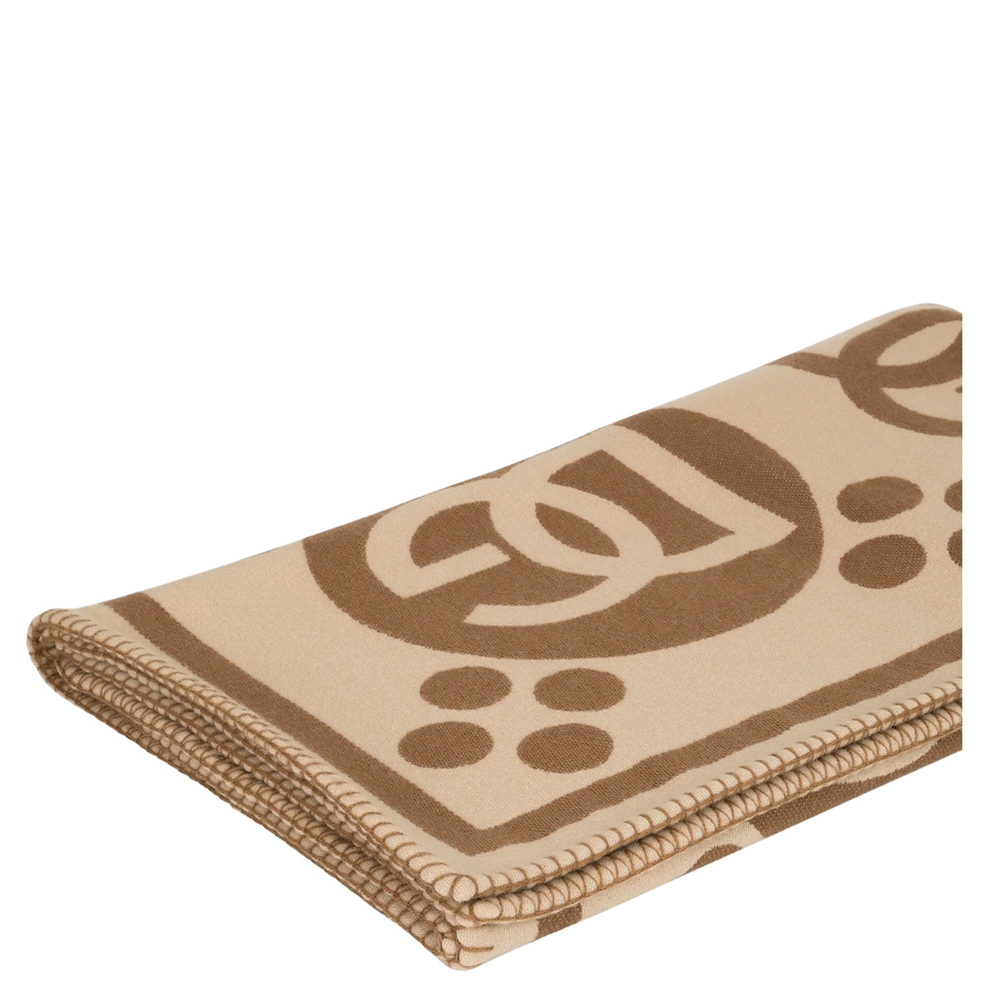 Rectangular blanket with graphic print and logo in brown wool unisex