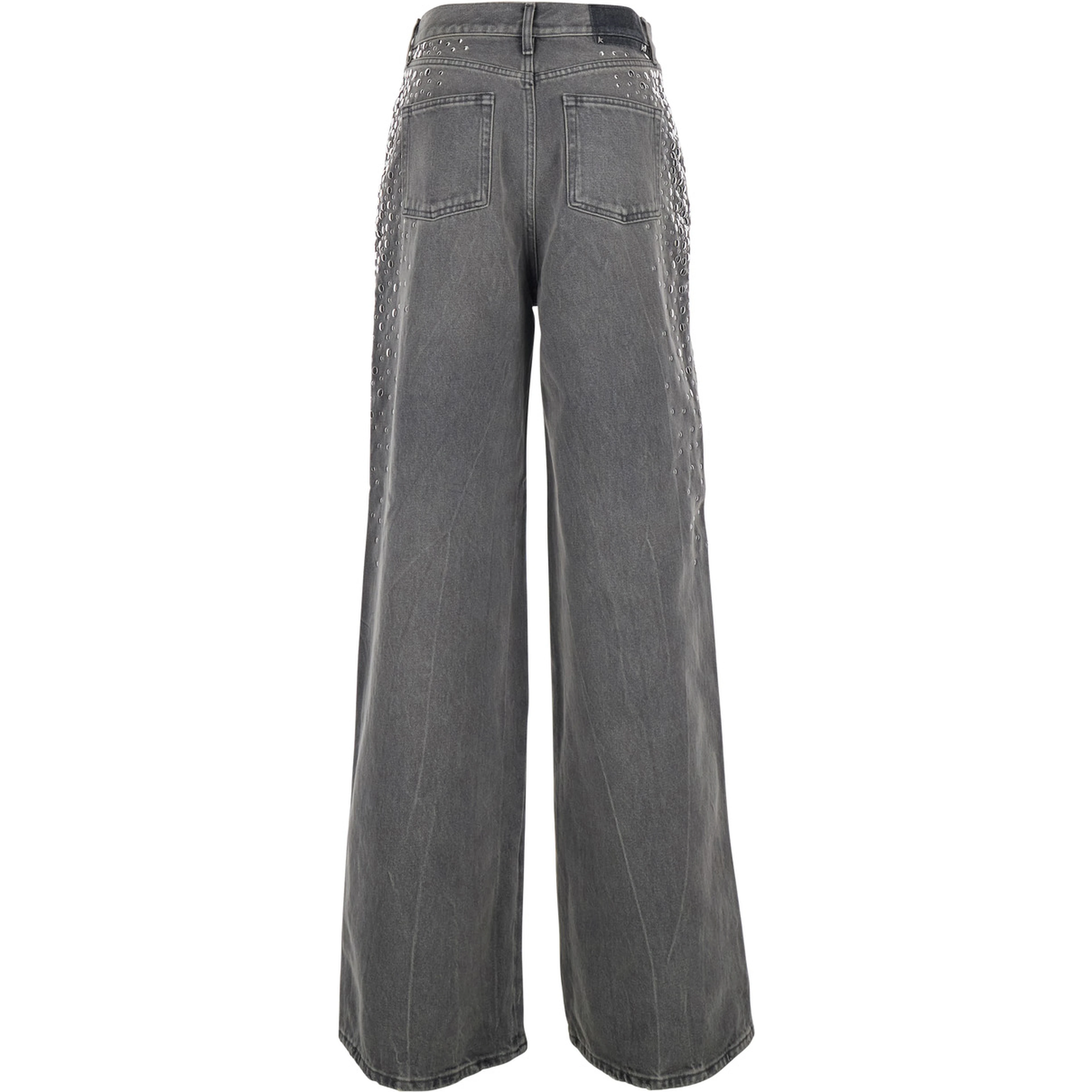 Grey Jeans with Studs and Logo Patch on the Back in Denim for Women