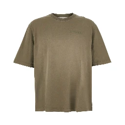 Brown Round neck T-shirt with logo lettering embroidery on the front in cotton for men