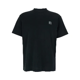 Black Crew Neck T-Shirt with Logo Patch on the Front in Cotton for Men
