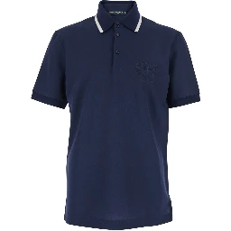Blue Polo Shirt with Logo on the Front in Tech Fabric for Men