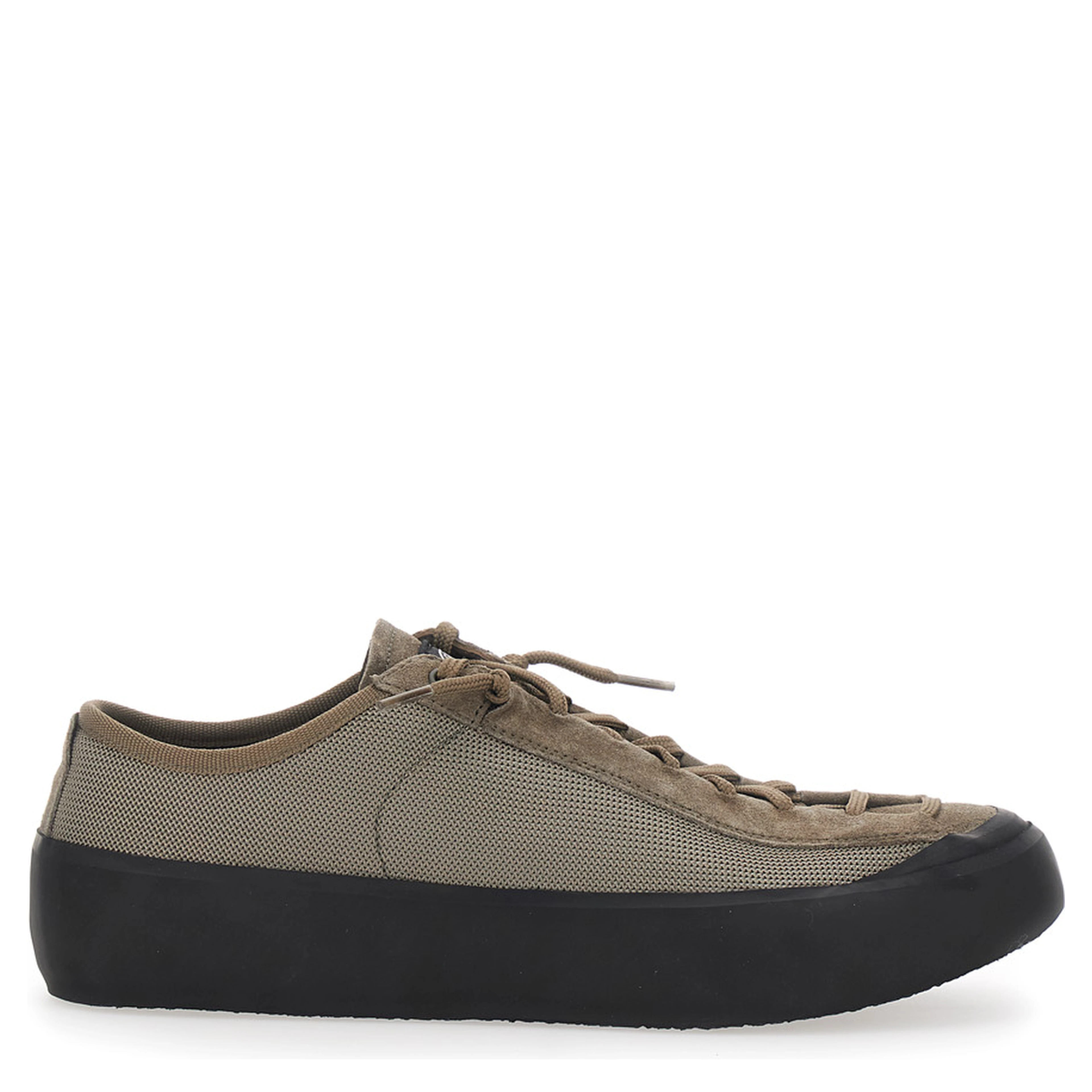 Brown Low Top Sneakers with Logo Patch on the Tongue in Suede and Mesh Man