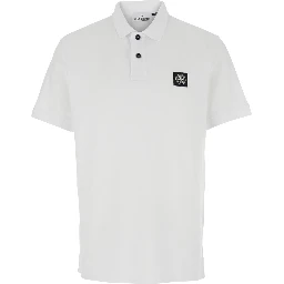 White Polo with Classic Collar and Patch Logo on the Front in Stretch Cotton Men