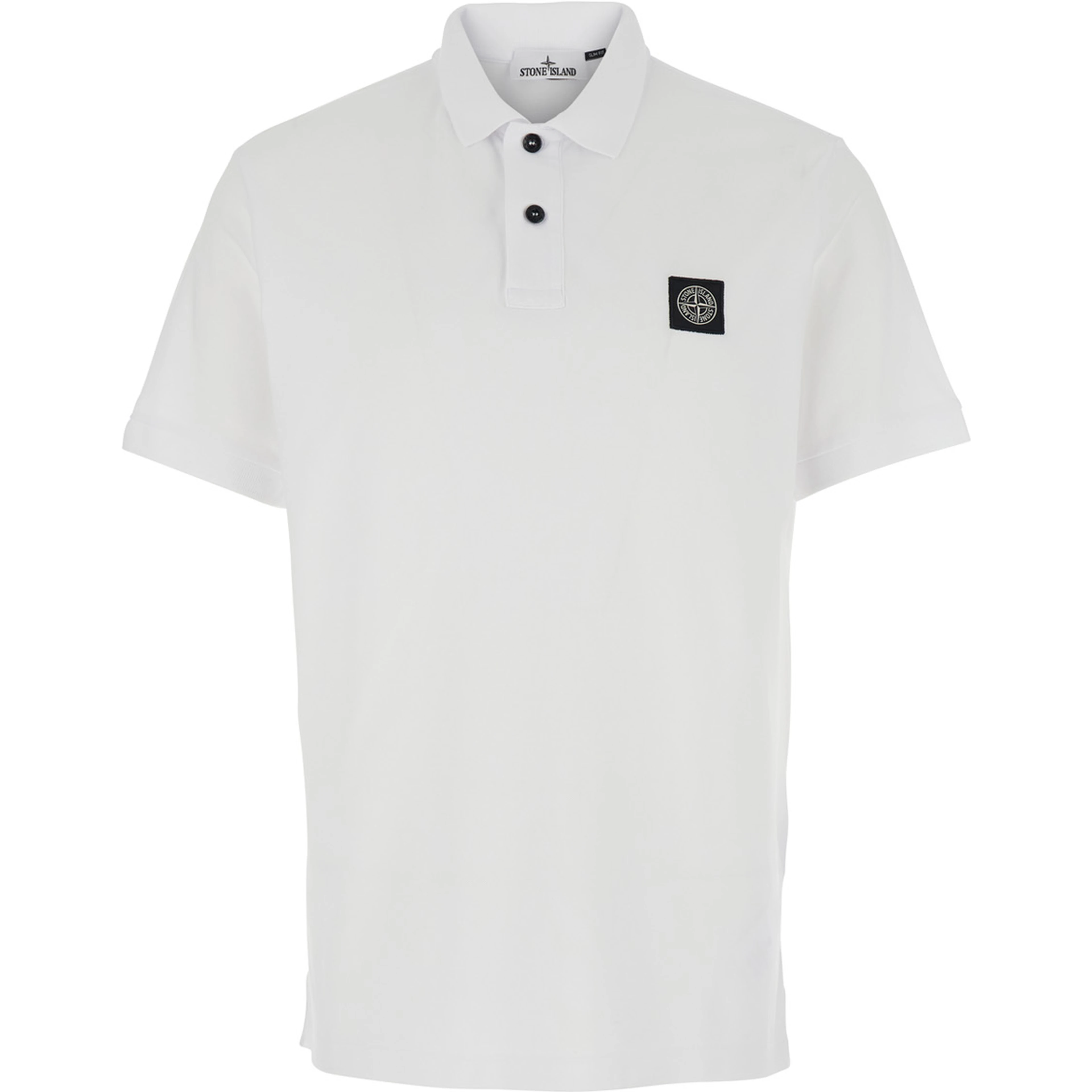 White Polo with Classic Collar and Patch Logo on the Front in Stretch Cotton Men