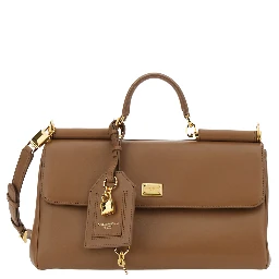 Brown Medium Handbag My Sicily with Padlock Detail and Adjustable Removable Strap In Leather for Women