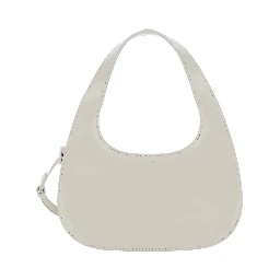 Slim Swipe Phone Baguette Beige Shoulder Bag with Adjustable and Removable Strap and Logo Lettering on the Front in Leather Women