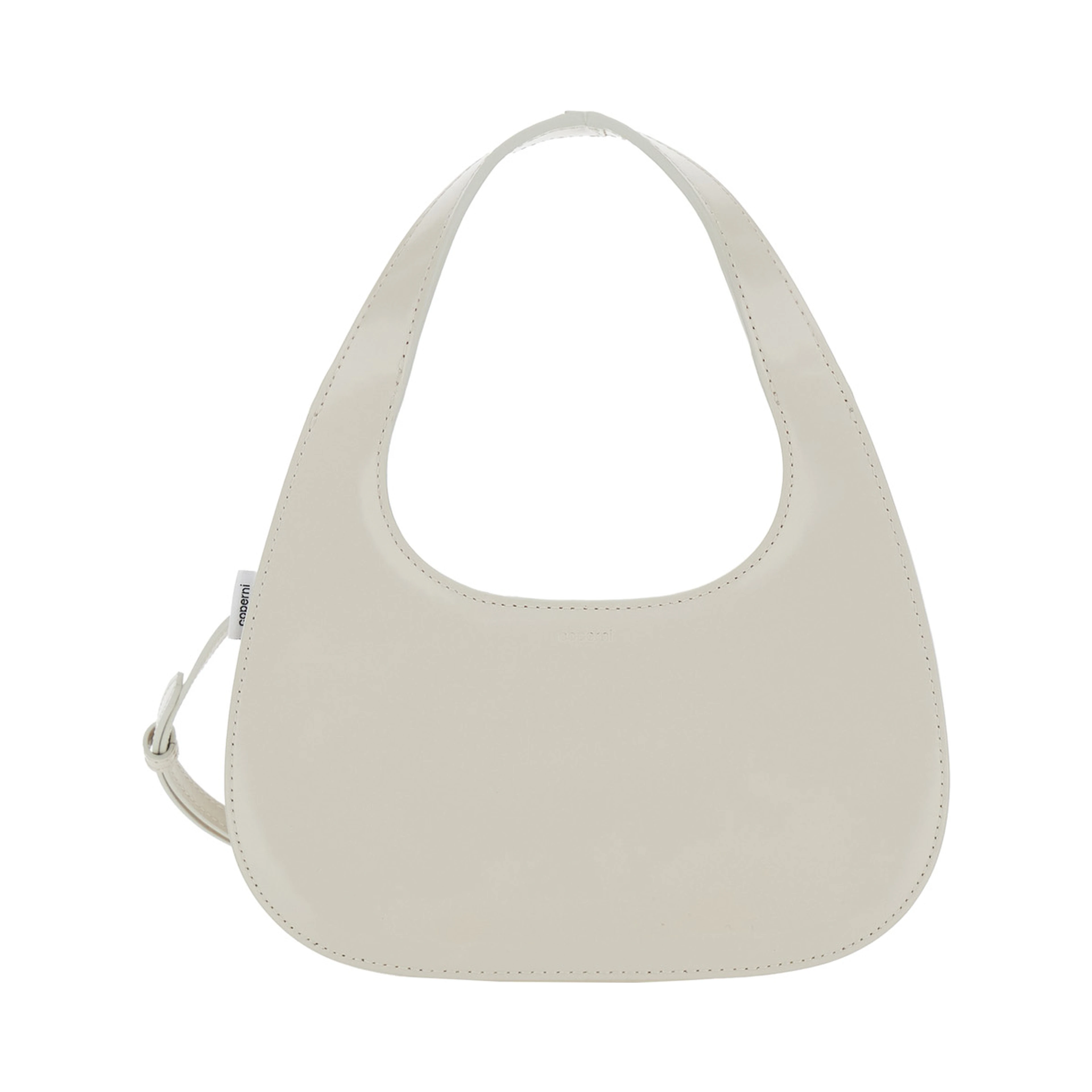 Slim Swipe Phone Baguette Beige Shoulder Bag with Adjustable and Removable Strap and Logo Lettering on the Front in Leather Women