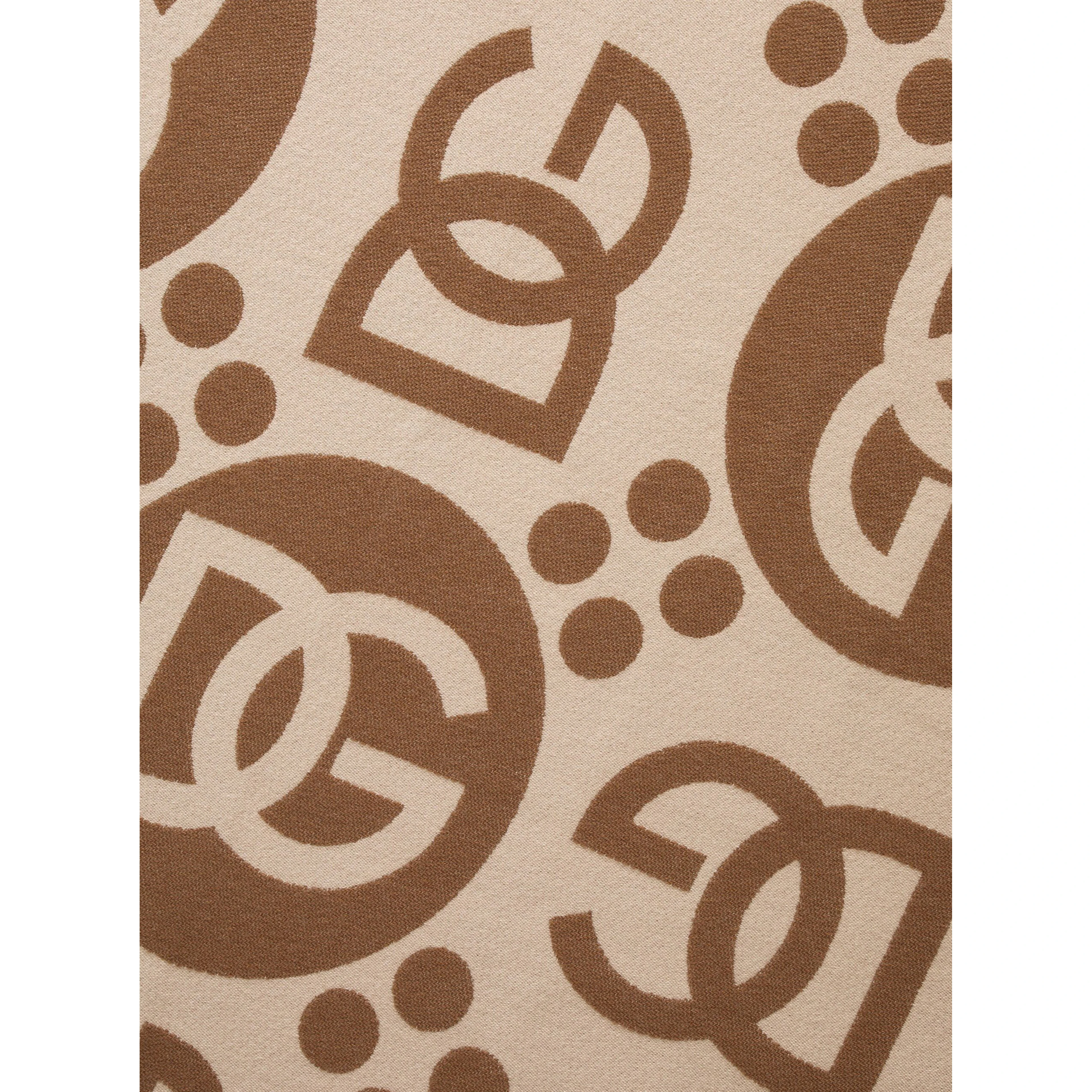 Rectangular blanket with graphic print and logo in brown wool unisex