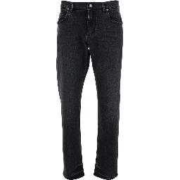 Black Jeans with Logo Patch on the Rear and Belt Loops in Denim Man