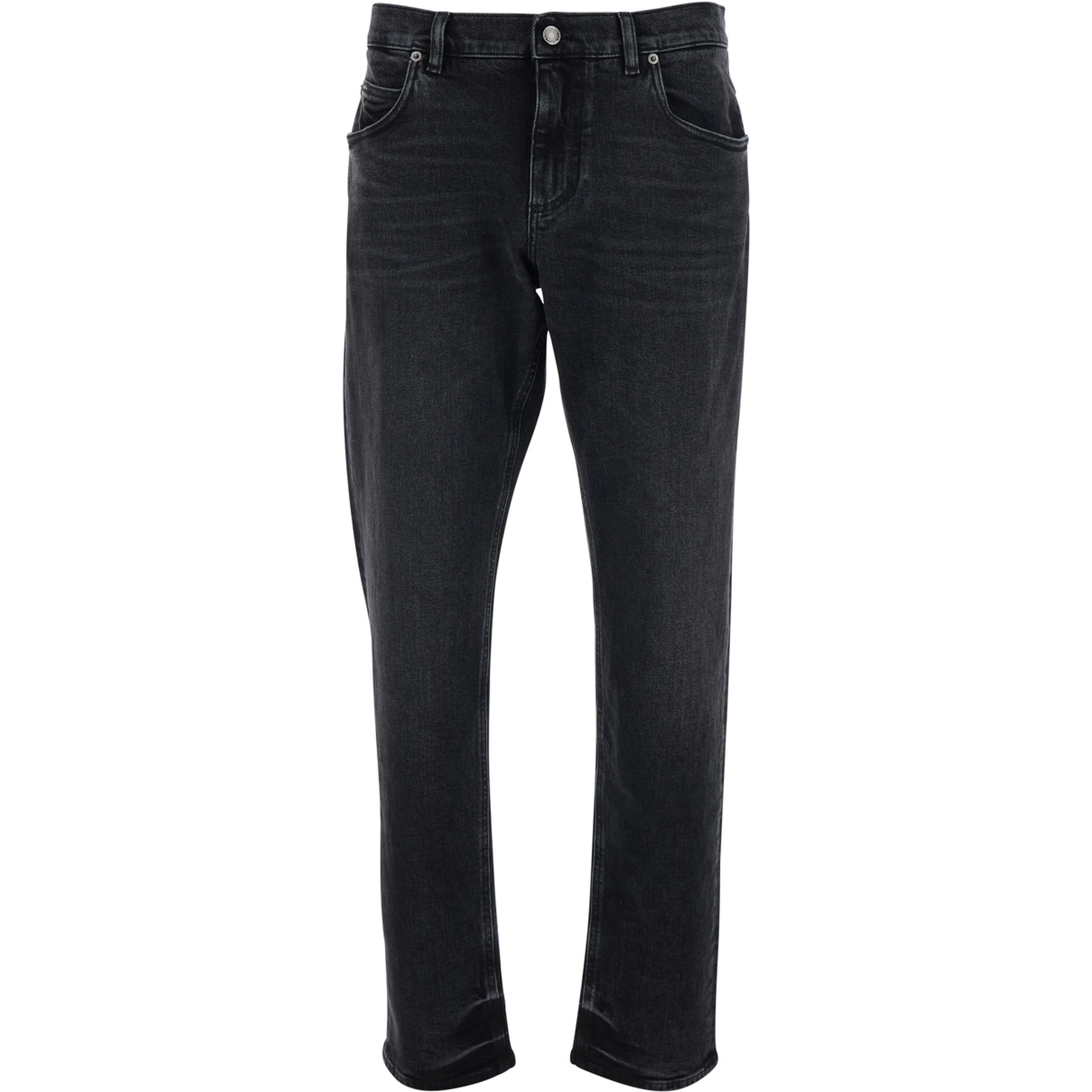 Black Jeans with Logo Patch on the Rear and Belt Loops in Denim Man