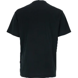 Black Crew Neck T-Shirt with Logo Patch on the Front in Cotton for Men