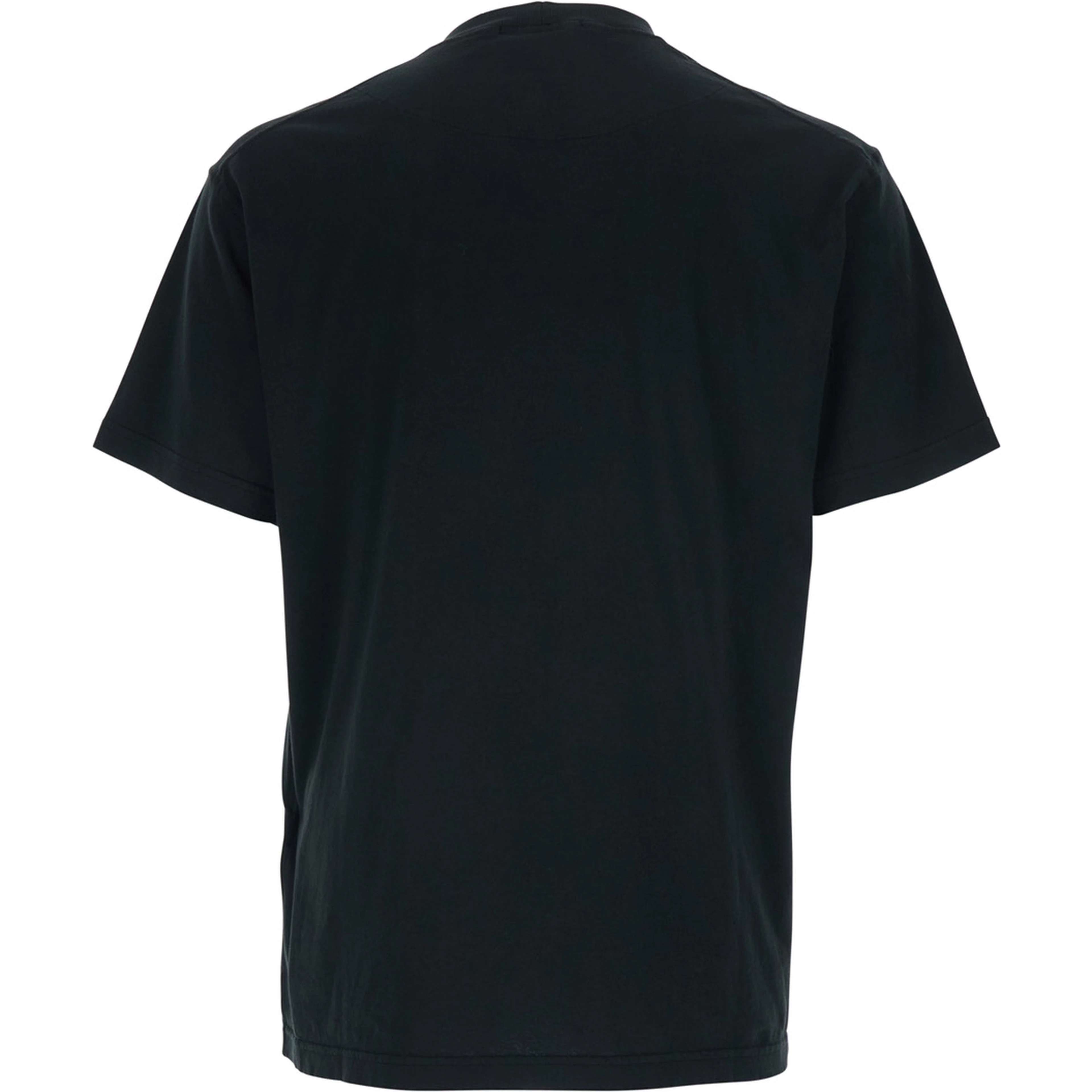 Black Crew Neck T-Shirt with Logo Patch on the Front in Cotton for Men