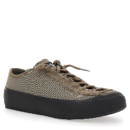 Brown Low Top Sneakers with Logo Patch on the Tongue in Suede and Mesh Man