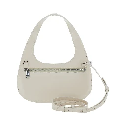 Slim Swipe Phone Baguette Beige Shoulder Bag with Adjustable and Removable Strap and Logo Lettering on the Front in Leather Women
