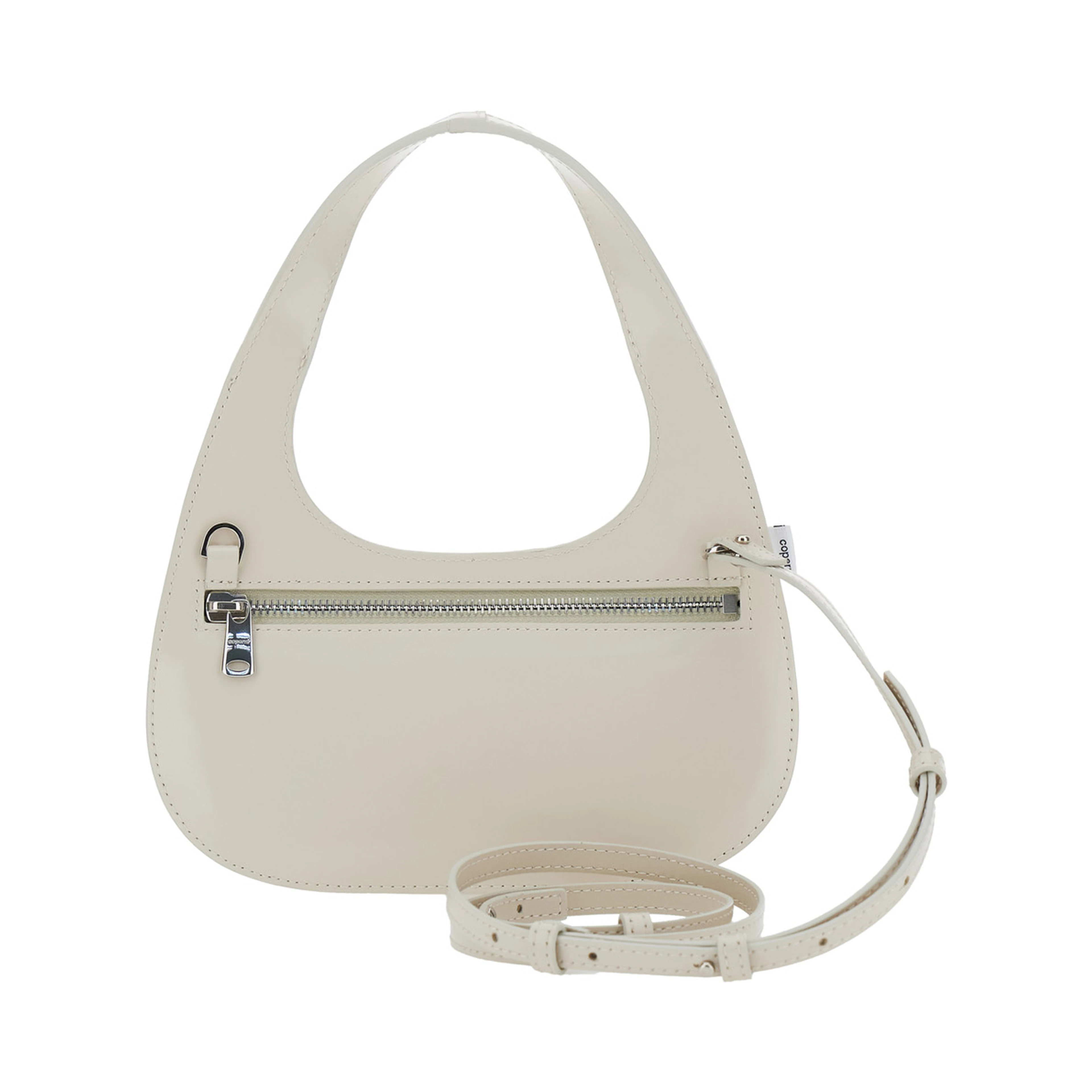 Slim Swipe Phone Baguette Beige Shoulder Bag with Adjustable and Removable Strap and Logo Lettering on the Front in Leather Women