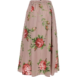 pink skirt with elasticated waist and all-over floral print in cotton for women