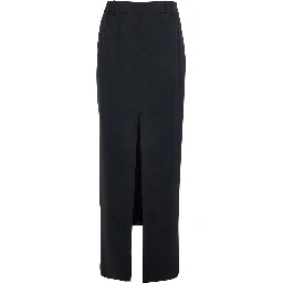 Black Long Skirt with Single Vent on the Front and Hidden Zip Closure on the Side in Viscose Blend for Women
