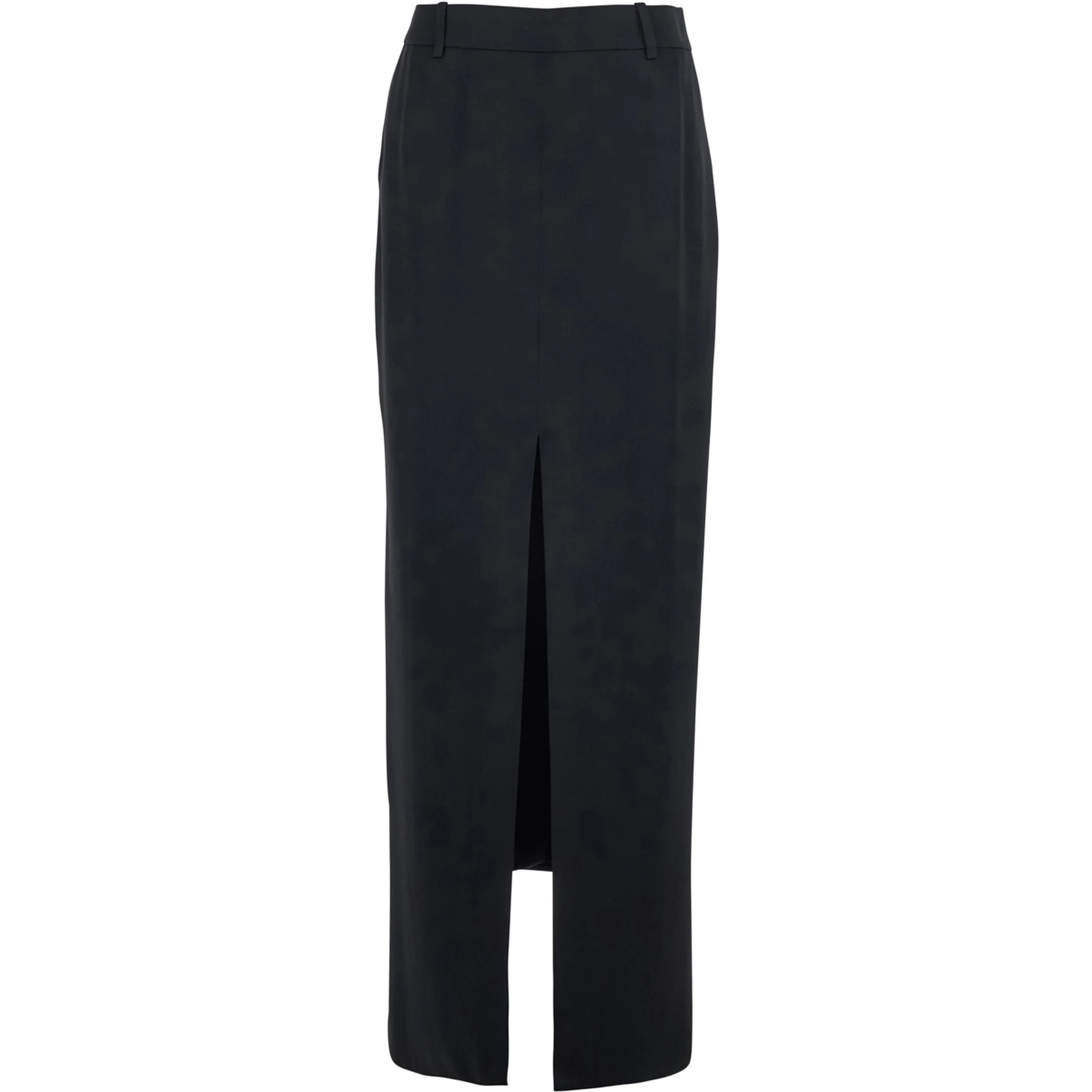 Black Long Skirt with Single Vent on the Front and Hidden Zip Closure on the Side in Viscose Blend for Women