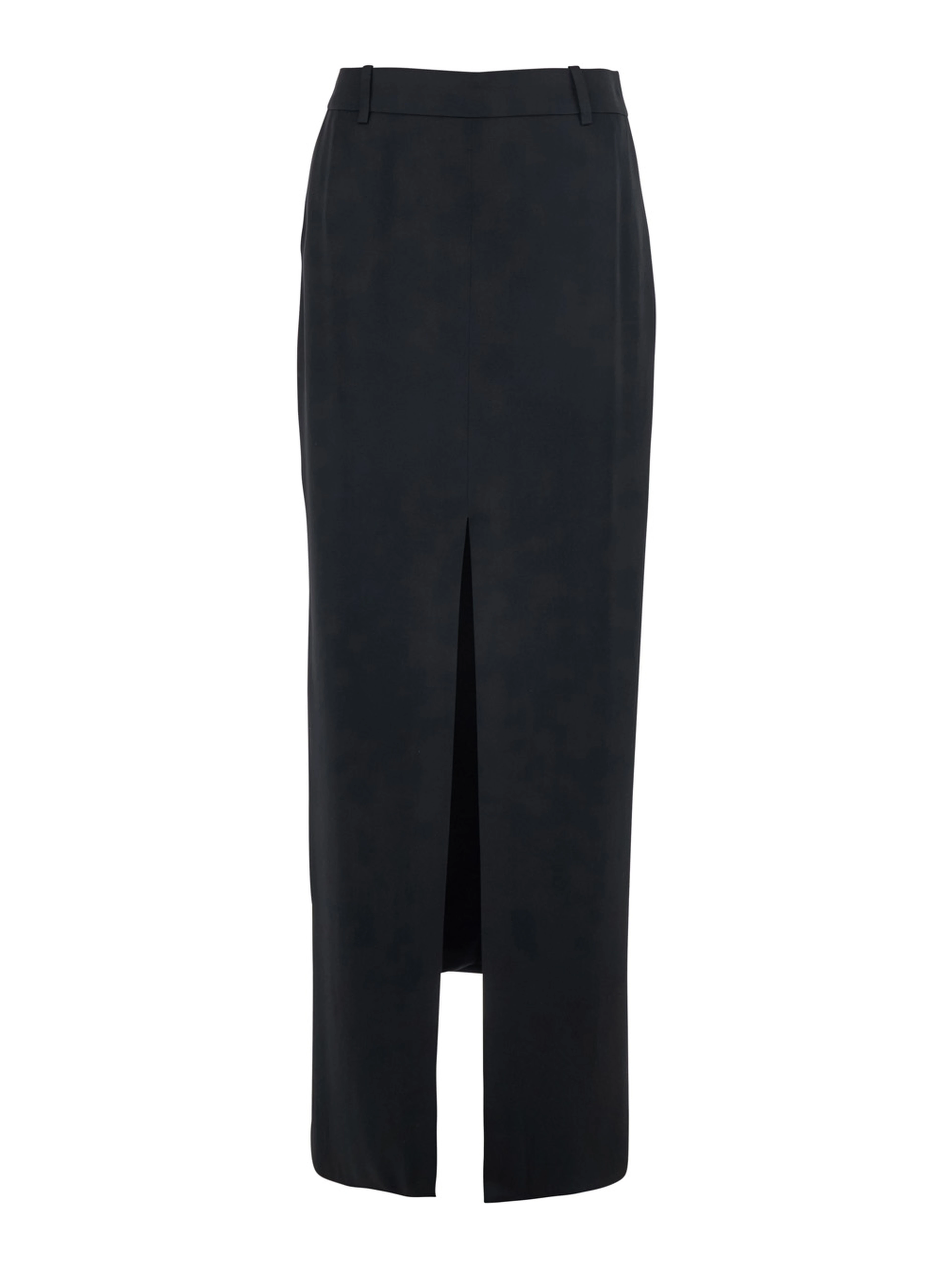 Black Long Skirt with Single Vent on the Front and Hidden Zip Closure on the Side in Viscose Blend for Women