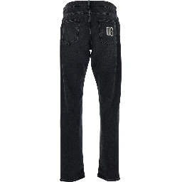 Black Jeans with Logo Patch on the Rear and Belt Loops in Denim Man