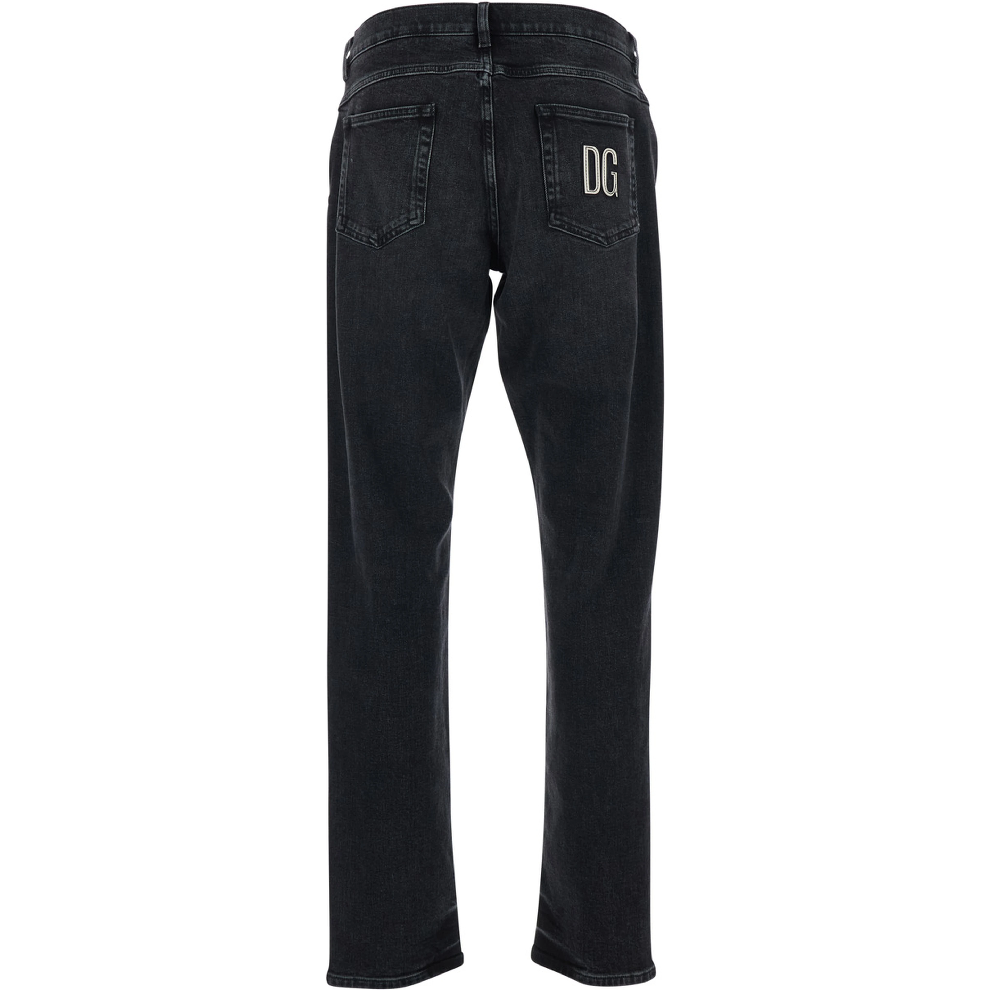 Black Jeans with Logo Patch on the Rear and Belt Loops in Denim Man