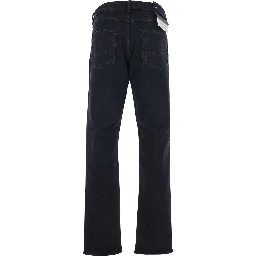 Black Jeans with Logo Patch on the Rear and Belt Loops in Denim Stretch Man