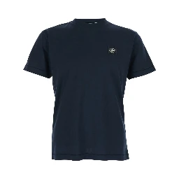 Blue T-Shirt with Logo Patch on the Front in Cotton for Men