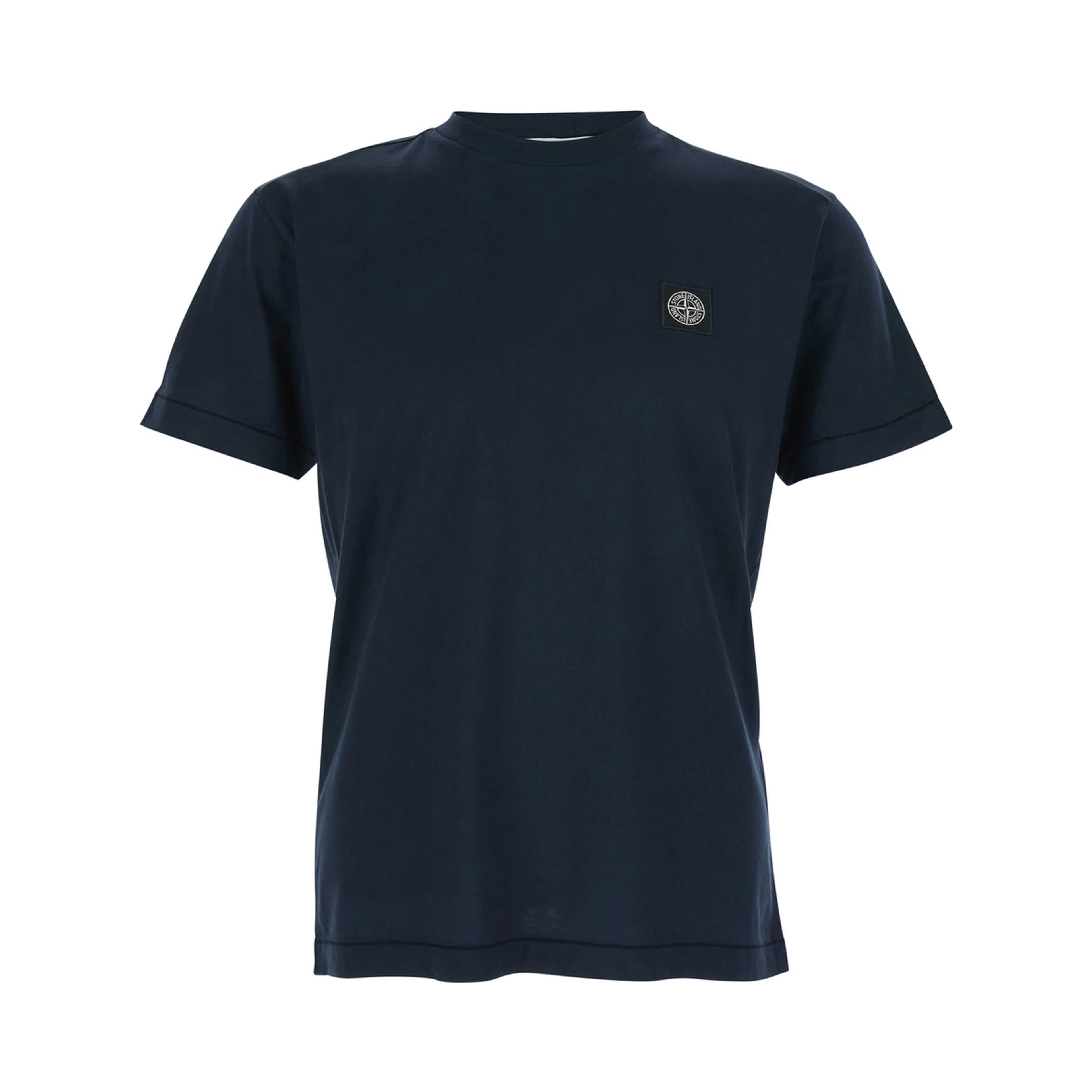 Blue T-Shirt with Logo Patch on the Front in Cotton for Men