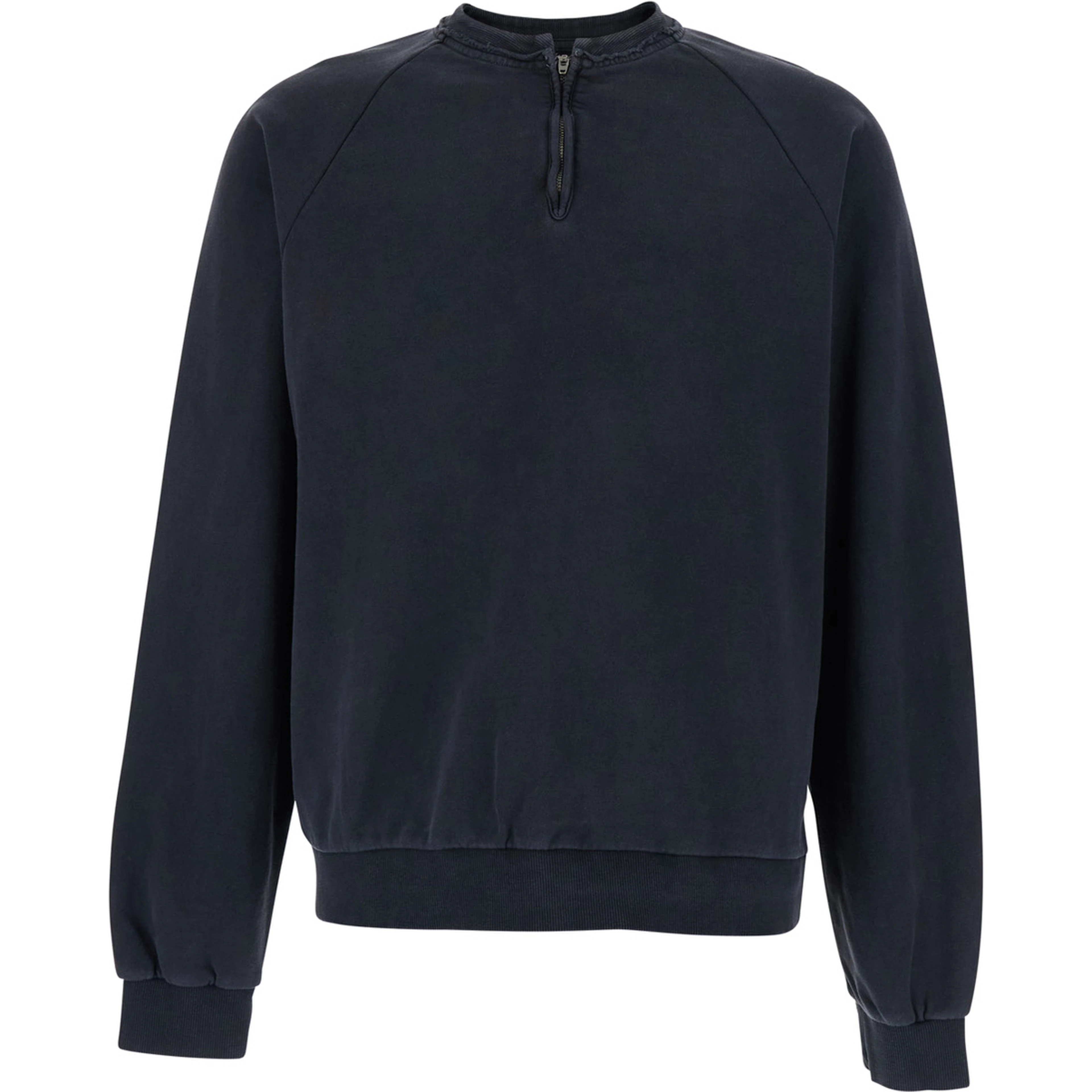 Black Crewneck Sweatshirt with Half Zip Closure on the Front in Cotton for Men
