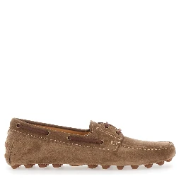 Loafers Bubble Gommino with Contrast Stitching in Brown Suede for Men