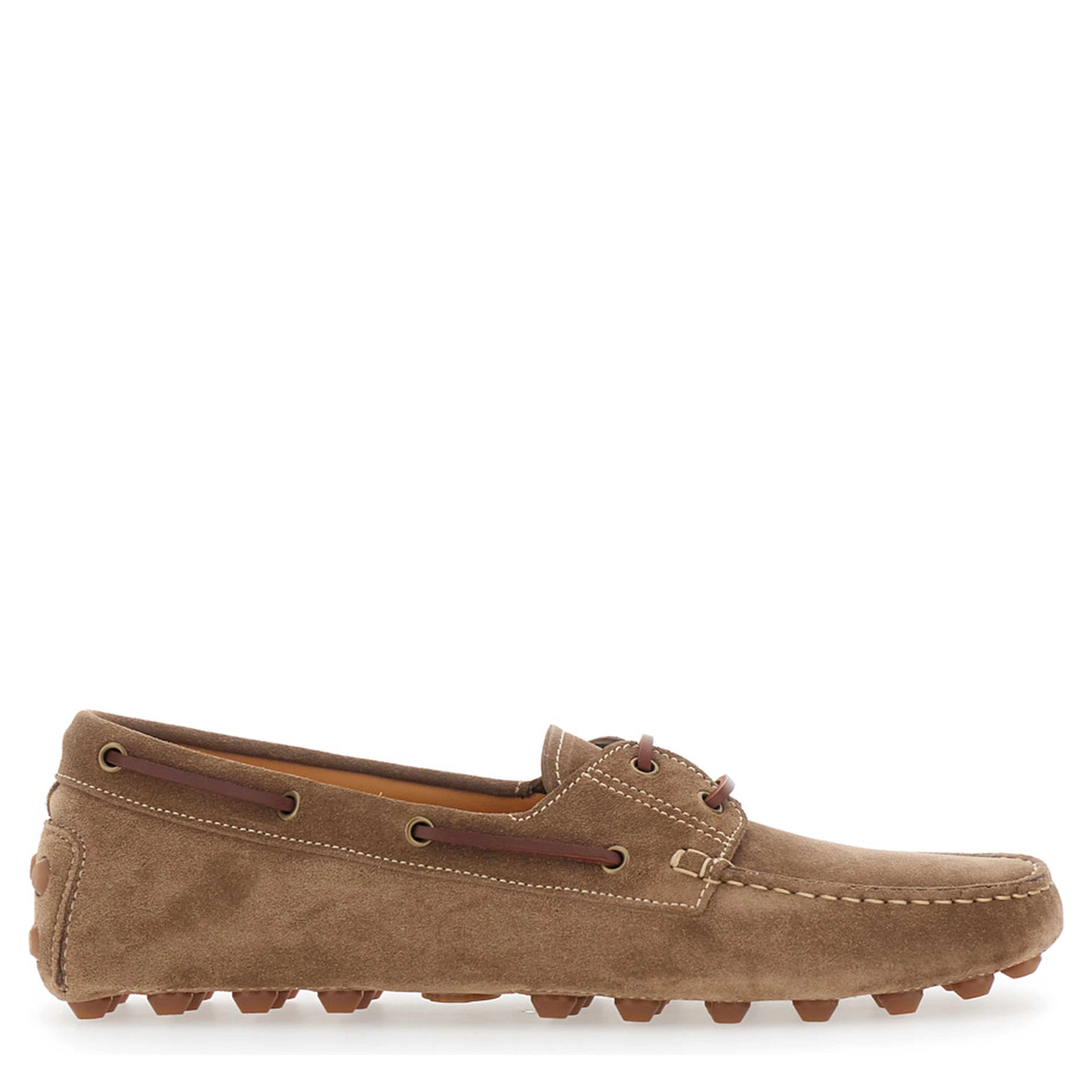 Loafers Bubble Gommino with Contrast Stitching in Brown Suede for Men