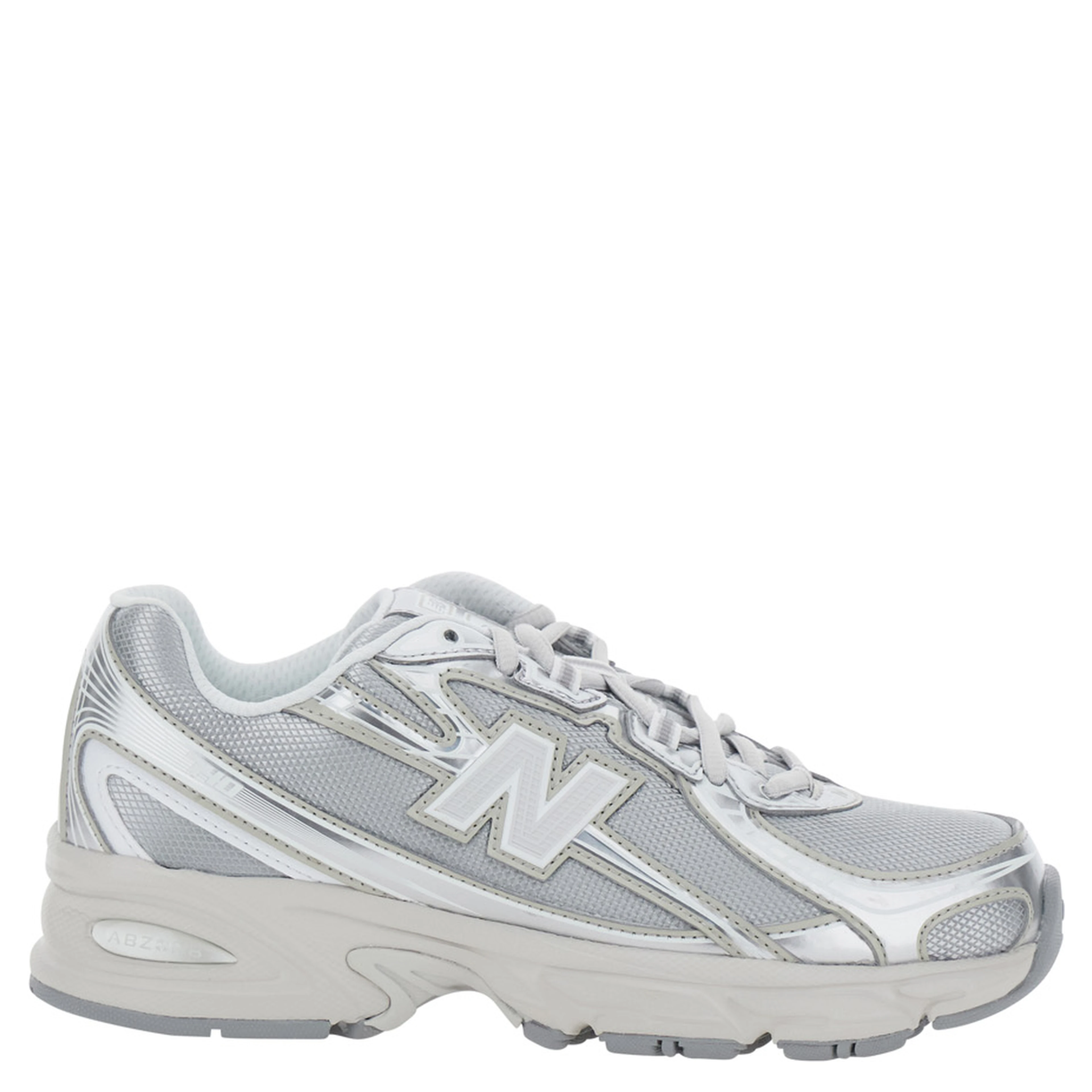 740 silver Colored Sneakers with Metallic Details and logo patch on the side in tech fabric unisex