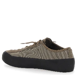 Brown Low Top Sneakers with Logo Patch on the Tongue in Suede and Mesh Man